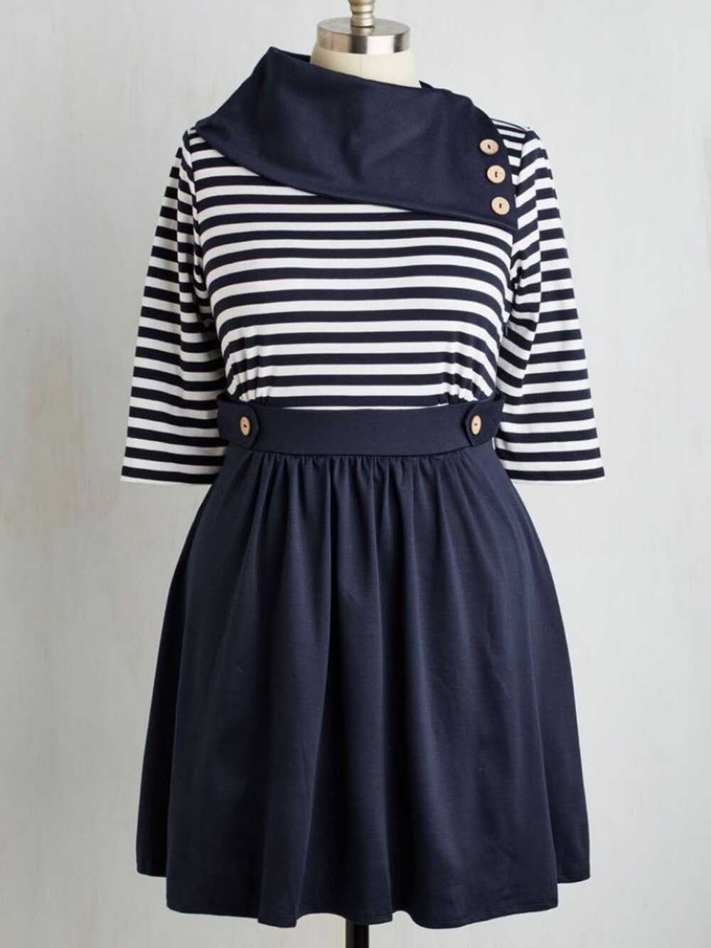 Modcloth "Coach Tour" Dress in Stripes 3/4 Sleeves